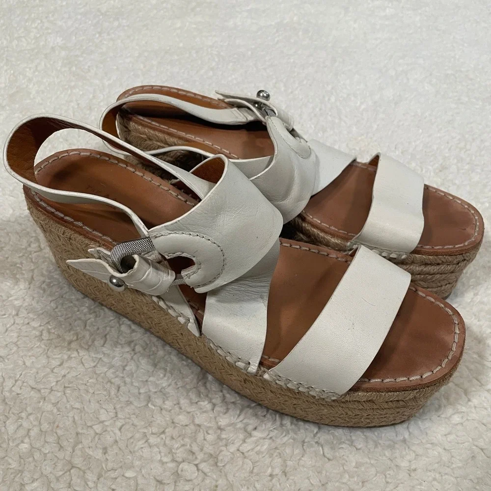 Rag & Bone August Espadrille Sandal Platform Off White Leather Wedge 38.5 US 8.5
